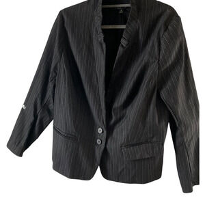 Lane Bryant Women's 24 Black Blazer Jacket Pinstripe Two Button Work Office